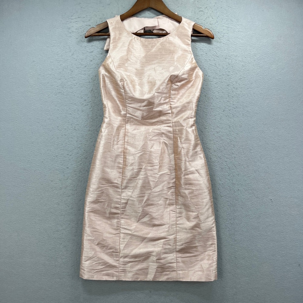 Alfred Sung Dress Womens 0 Pink Dupioni Bow Back Sleeveless Sheath Formal Party